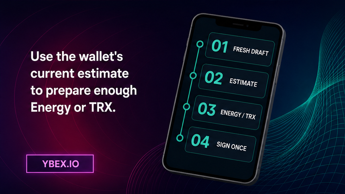 Four-step wallet workflow to estimate Energy or TRX before signing once
