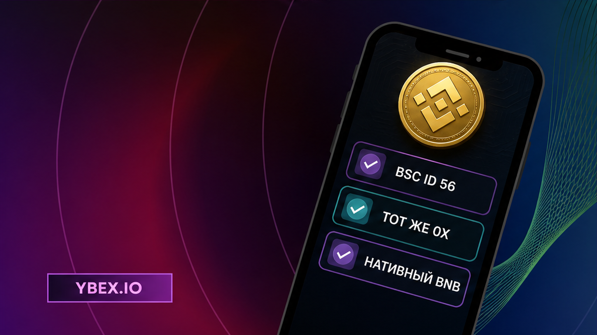 Чеклист сети BNB Smart Chain, chain ID 56 и того же адреса 0x