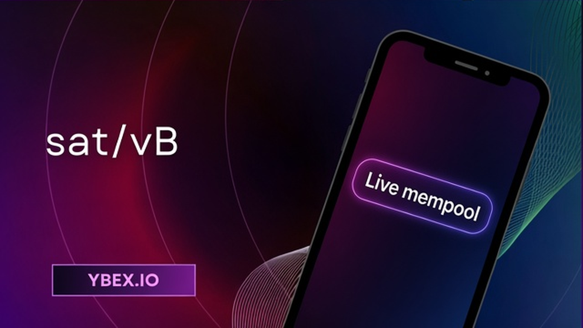YBEX inline: sat/vB versus Live mempool, boxed YBEX.IO