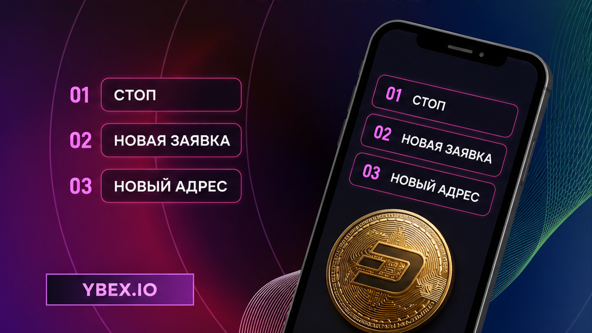 Шаги на смартфоне YBEX: стоп оплаты, новая заявка и только новый адрес